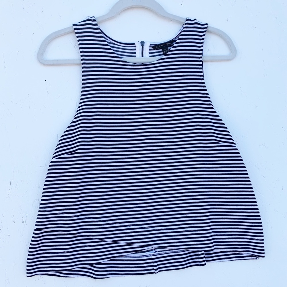 Banana Republic Black White Striped Tiered Top